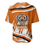 Wests Tigers Rugby Mascot Baseball Jersey Fierce Athlete Graphic in Sports Style
