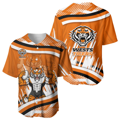 Wests Tigers Rugby Mascot Baseball Jersey Fierce Athlete Graphic in Sports Style