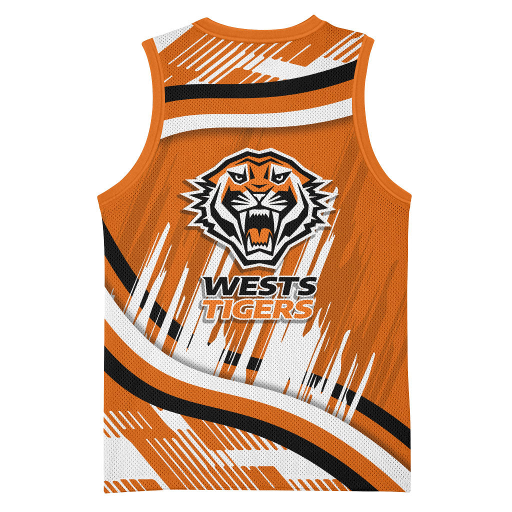 Wests Tigers Rugby Mascot Basketball Jersey Fierce Athlete Graphic in Sports Style