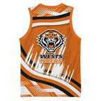 Wests Tigers Rugby Mascot Basketball Jersey Fierce Athlete Graphic in Sports Style