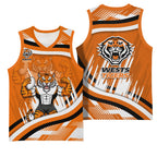 Wests Tigers Rugby Mascot Basketball Jersey Fierce Athlete Graphic in Sports Style