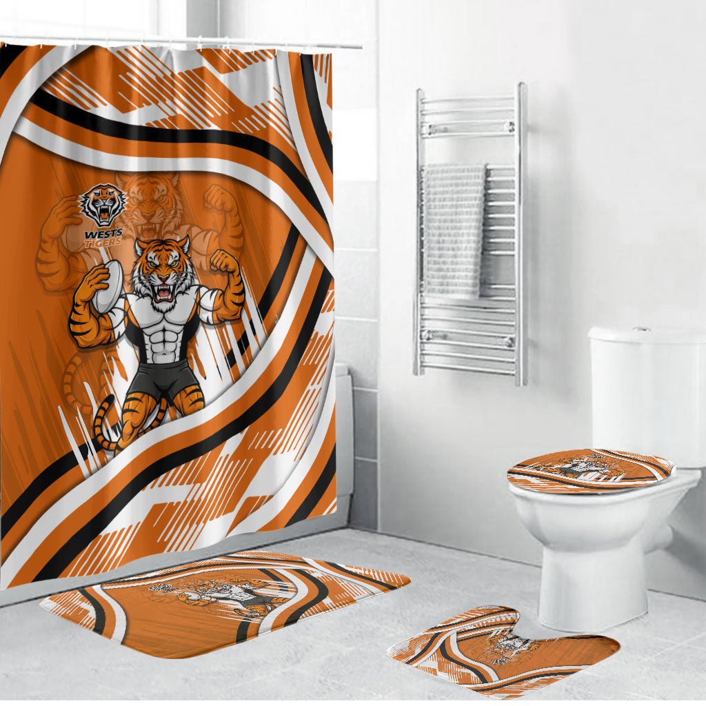 Wests Tigers Rugby Mascot Bathroom Set Fierce Athlete Graphic in Sports Style