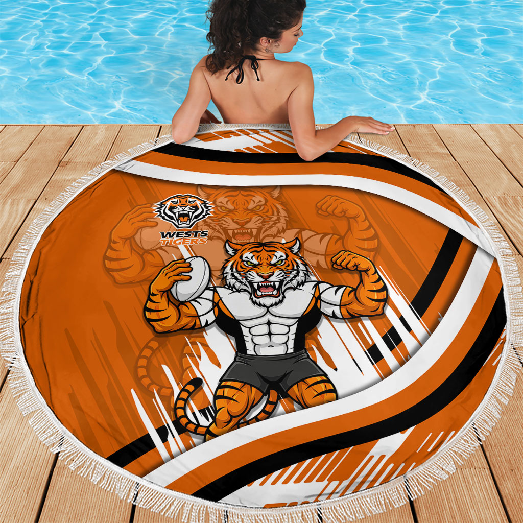 Wests Tigers Rugby Mascot Beach Blanket Fierce Athlete Graphic in Sports Style