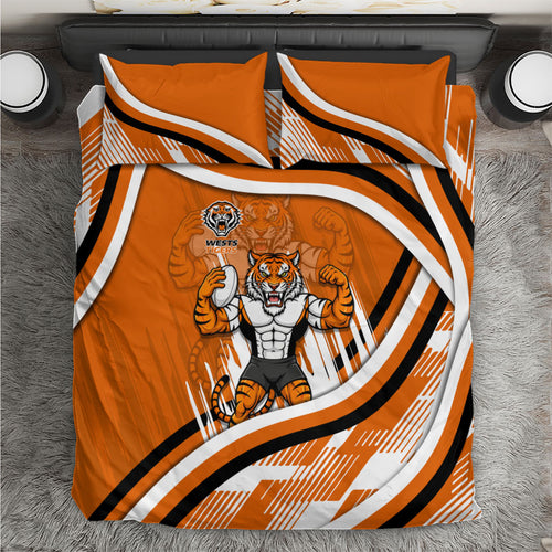 Wests Tigers Rugby Mascot Bedding Set Fierce Athlete Graphic in Sports Style