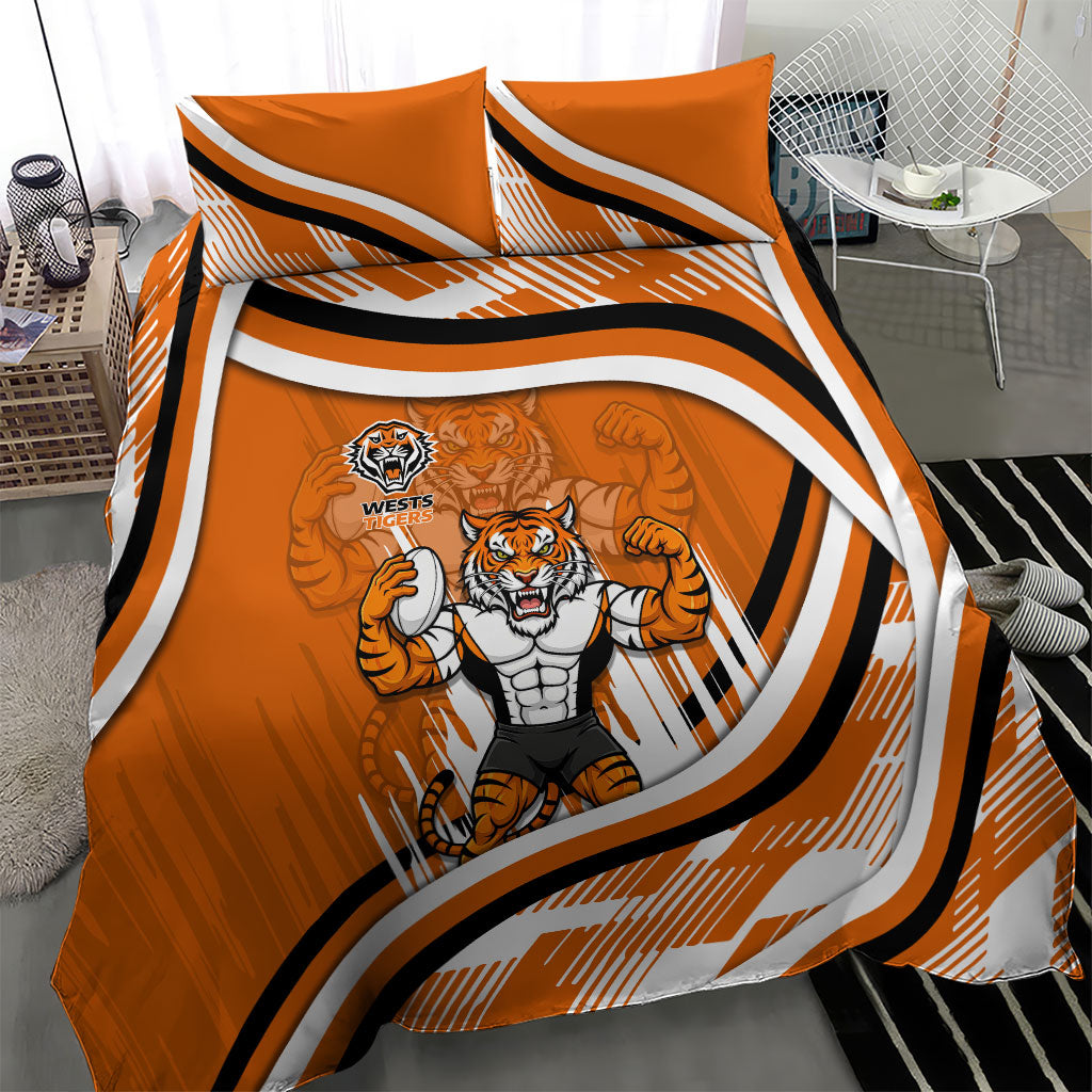 Wests Tigers Rugby Mascot Bedding Set Fierce Athlete Graphic in Sports Style