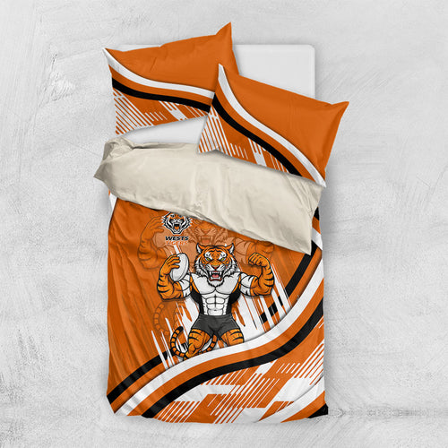 Wests Tigers Rugby Mascot Bedding Set Fierce Athlete Graphic in Sports Style