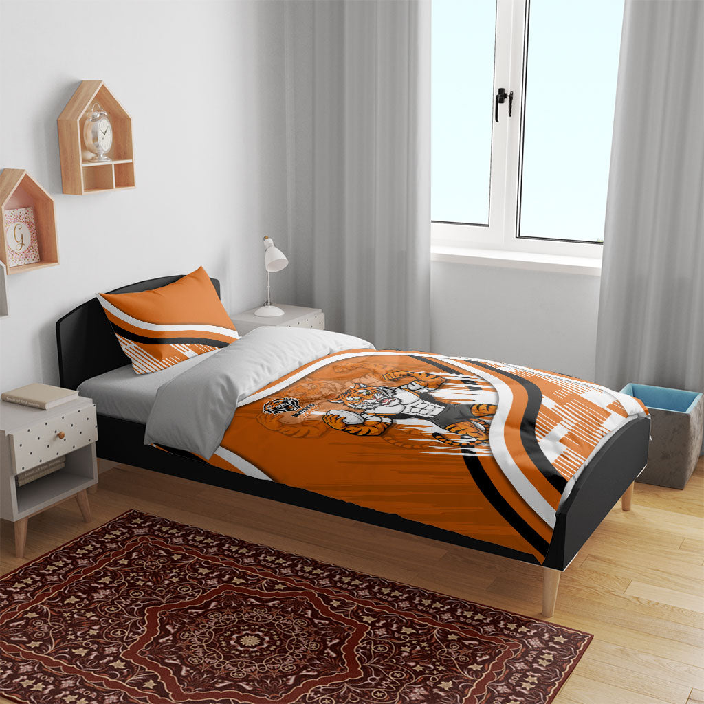 Wests Tigers Rugby Mascot Bedding Set Fierce Athlete Graphic in Sports Style