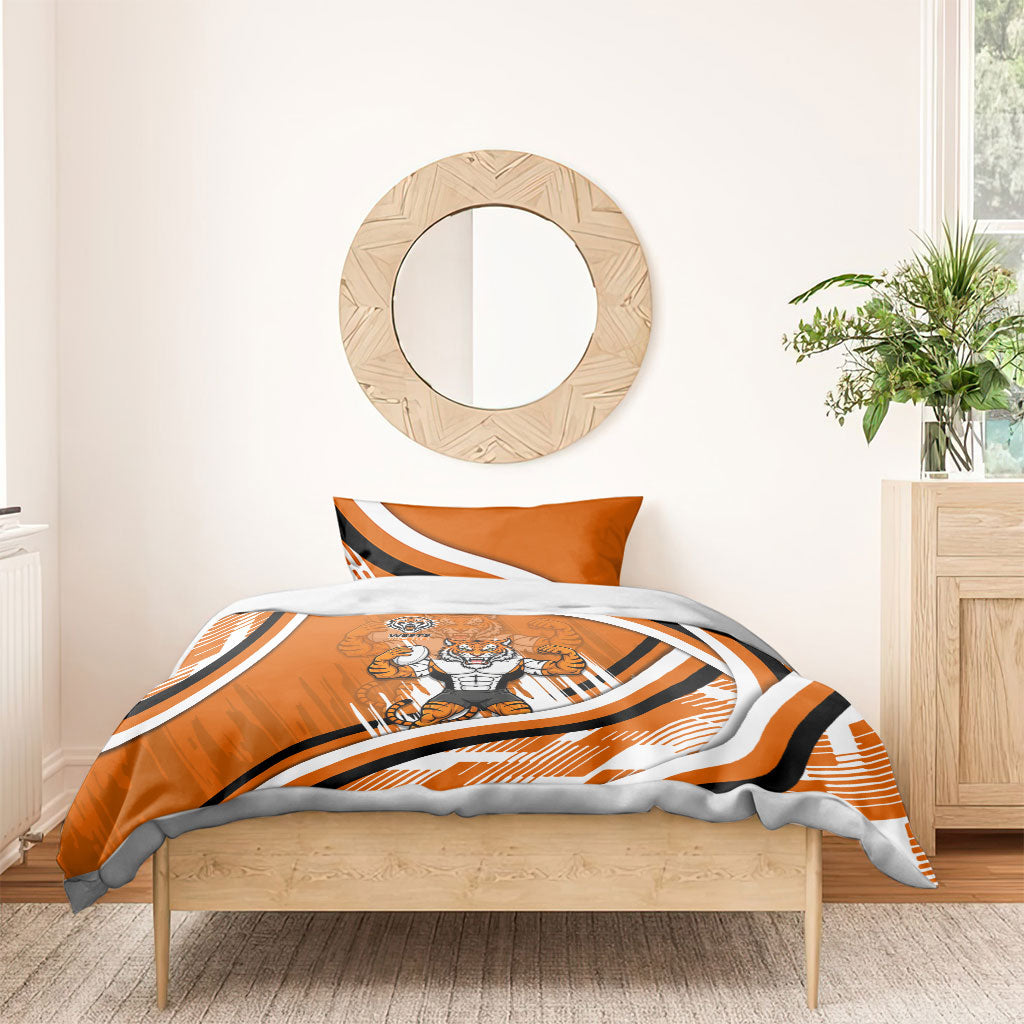 Wests Tigers Rugby Mascot Bedding Set Fierce Athlete Graphic in Sports Style