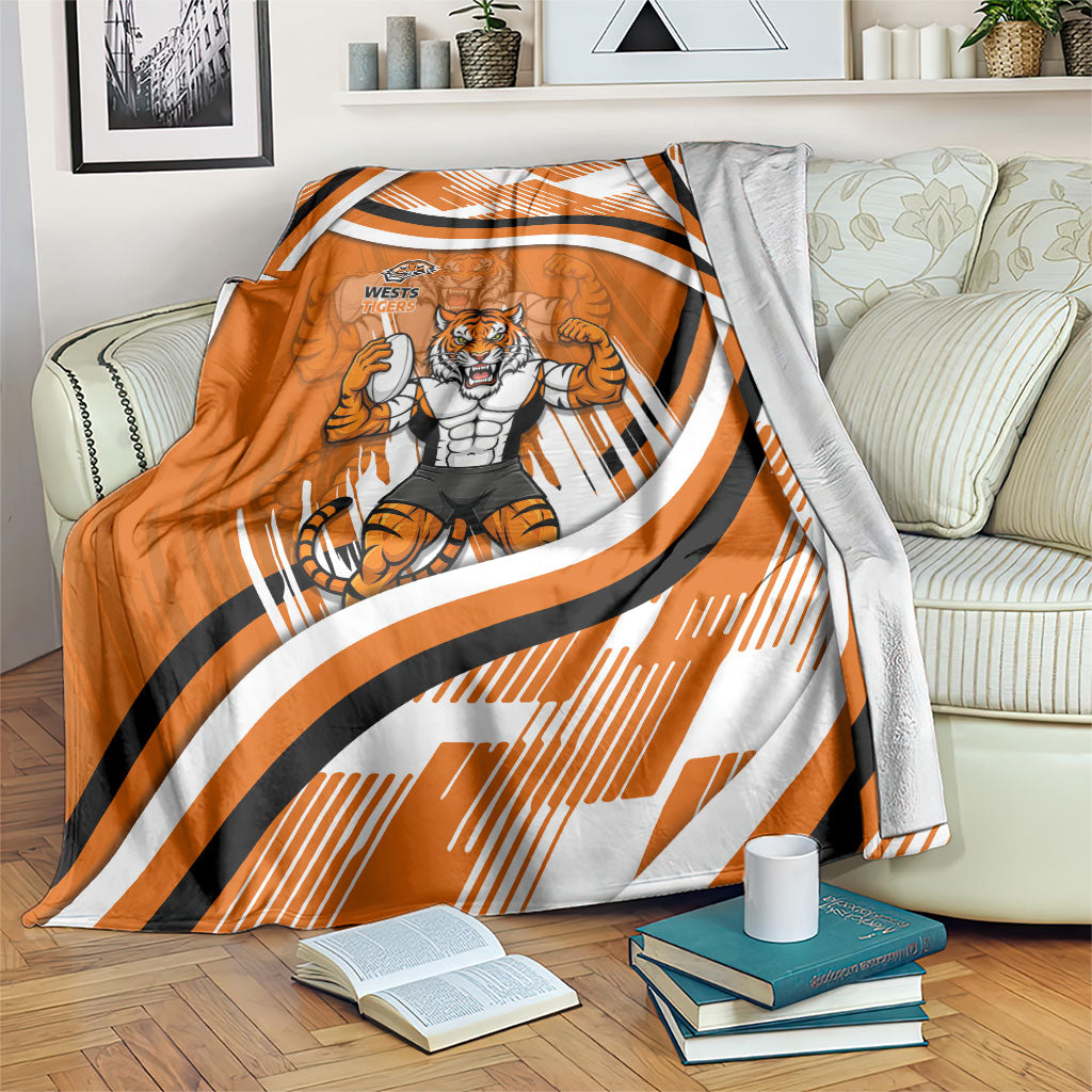 Wests Tigers Rugby Mascot Blanket Fierce Athlete Graphic in Sports Style