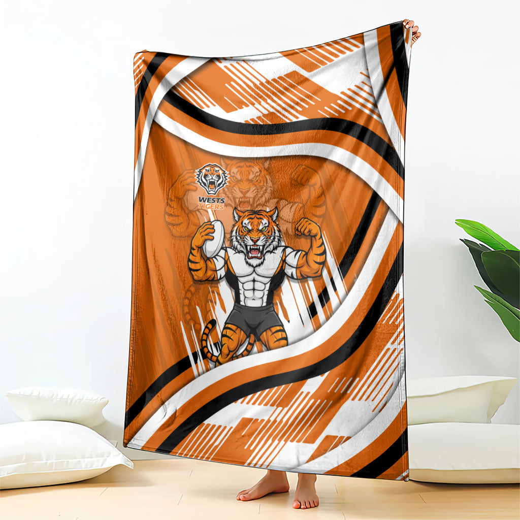 Wests Tigers Rugby Mascot Blanket Fierce Athlete Graphic in Sports Style