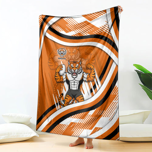 Wests Tigers Rugby Mascot Blanket Fierce Athlete Graphic in Sports Style