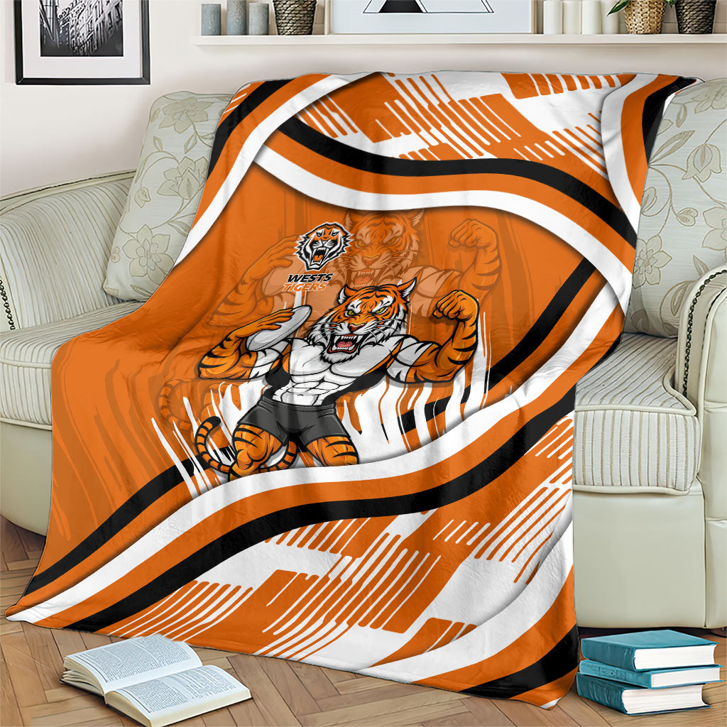Wests Tigers Rugby Mascot Blanket Fierce Athlete Graphic in Sports Style