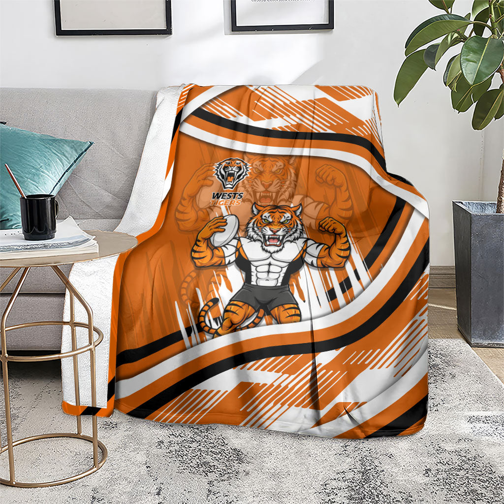 Wests Tigers Rugby Mascot Blanket Fierce Athlete Graphic in Sports Style