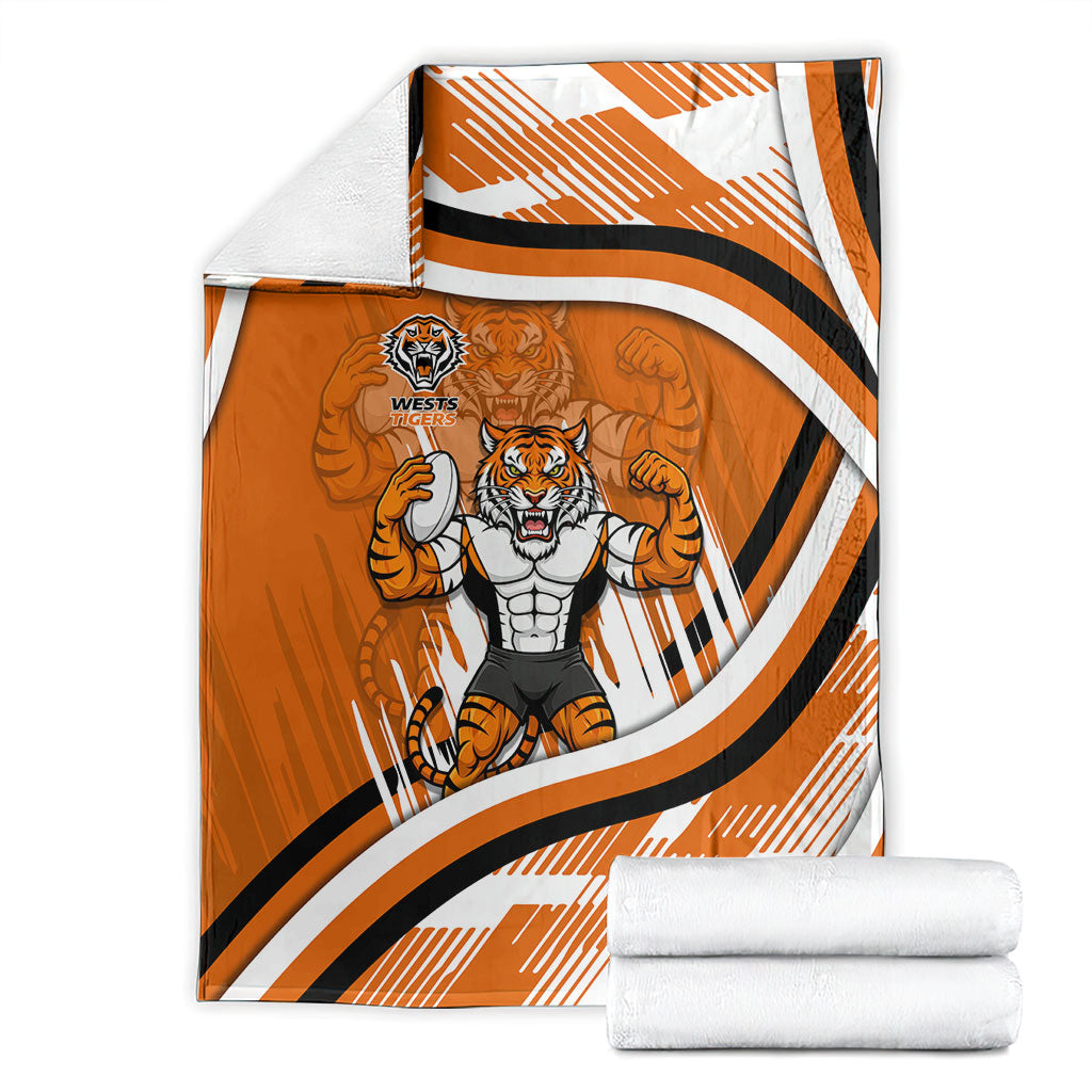Wests Tigers Rugby Mascot Blanket Fierce Athlete Graphic in Sports Style
