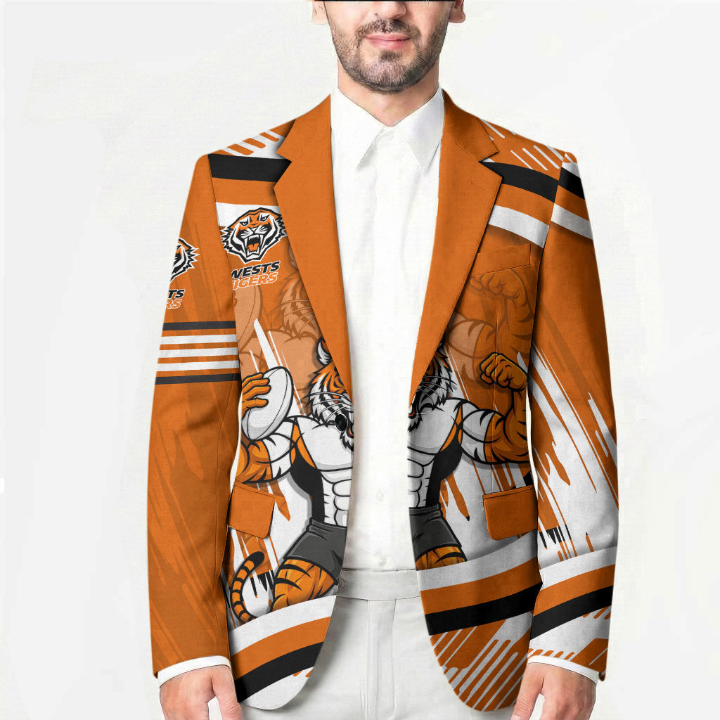 Wests Tigers Rugby Mascot Blazer Fierce Athlete Graphic in Sports Style