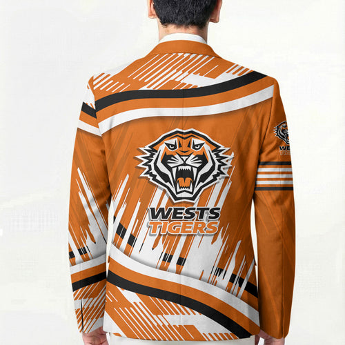 Wests Tigers Rugby Mascot Blazer Fierce Athlete Graphic in Sports Style