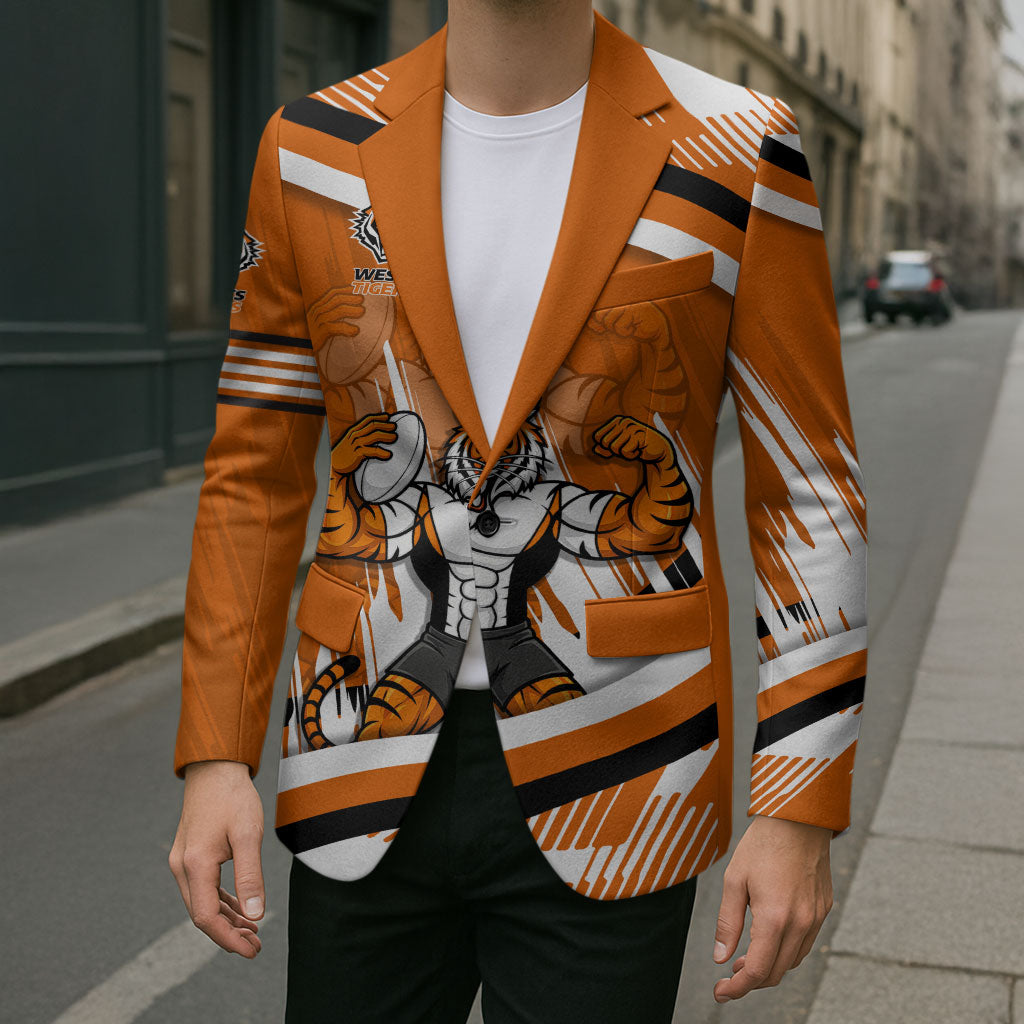 Wests Tigers Rugby Mascot Blazer Fierce Athlete Graphic in Sports Style