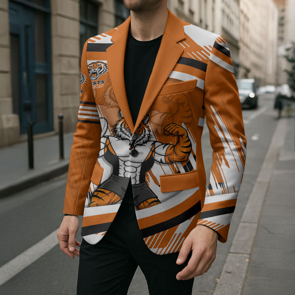 Wests Tigers Rugby Mascot Blazer Fierce Athlete Graphic in Sports Style