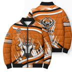 Wests Tigers Rugby Mascot Bomber Puffer Jacket Fierce Athlete Graphic in Sports Style