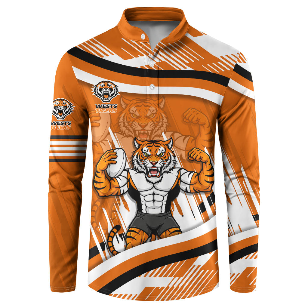 Wests Tigers Rugby Mascot Button Sweatshirt Fierce Athlete Graphic in Sports Style