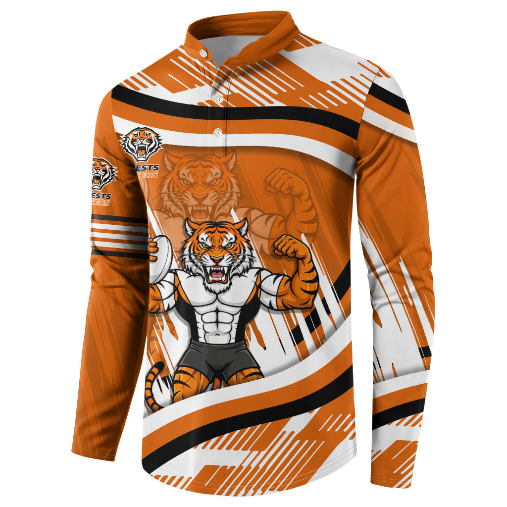 Wests Tigers Rugby Mascot Button Sweatshirt Fierce Athlete Graphic in Sports Style