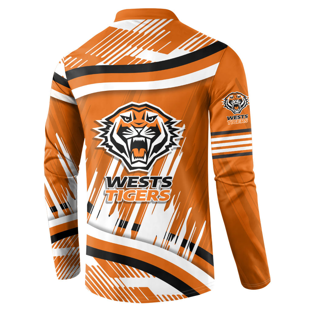 Wests Tigers Rugby Mascot Button Sweatshirt Fierce Athlete Graphic in Sports Style