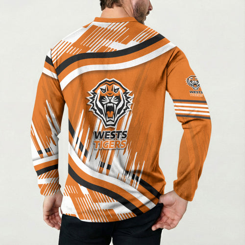 Wests Tigers Rugby Mascot Button Sweatshirt Fierce Athlete Graphic in Sports Style