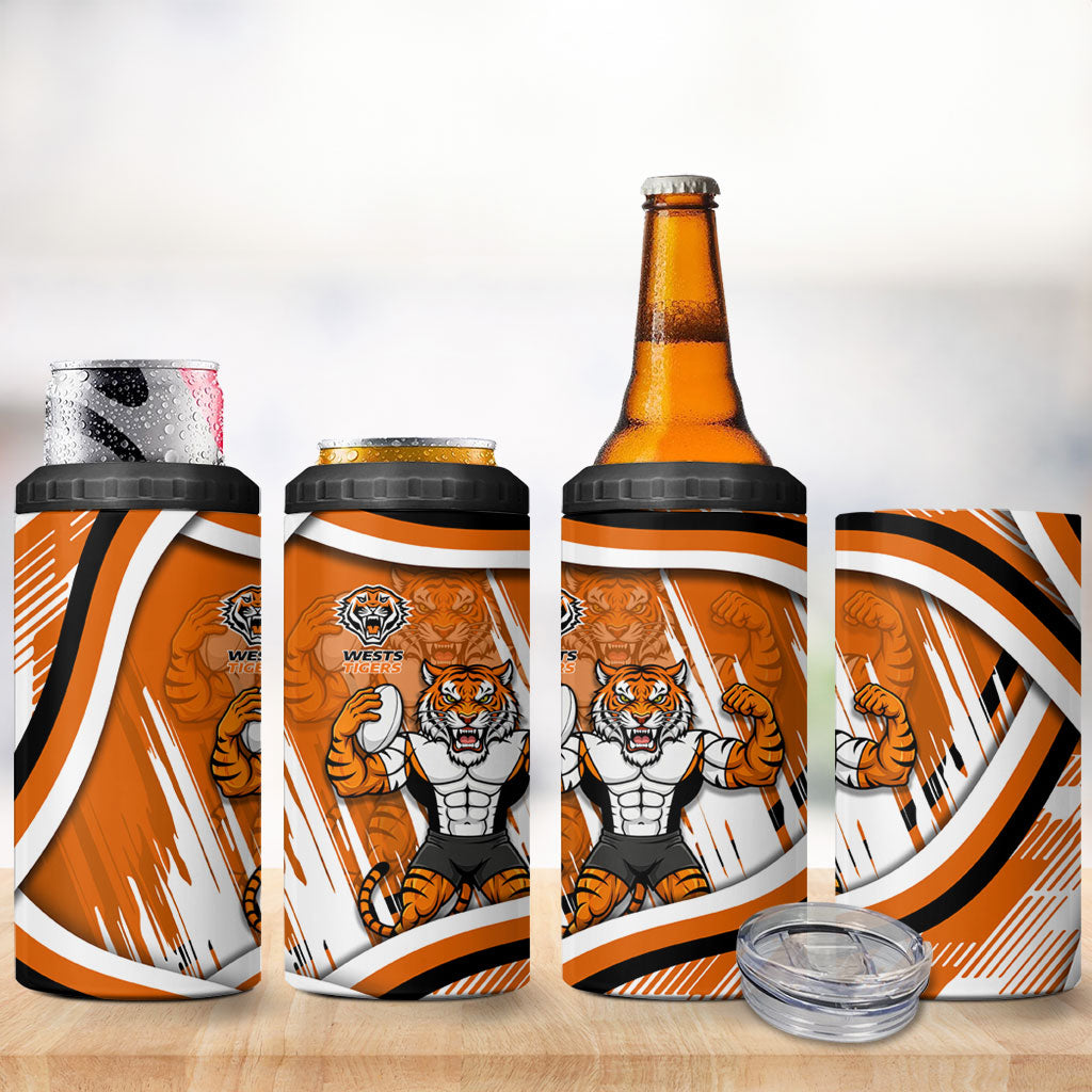 Wests Tigers Rugby Mascot 4 in 1 Can Cooler Tumbler Fierce Athlete Graphic in Sports Style