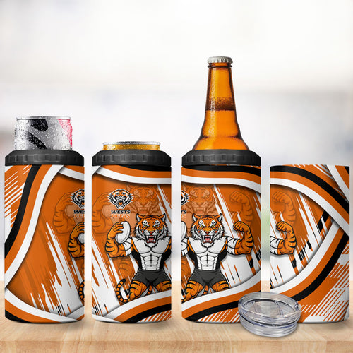 Wests Tigers Rugby Mascot 4 in 1 Can Cooler Tumbler Fierce Athlete Graphic in Sports Style
