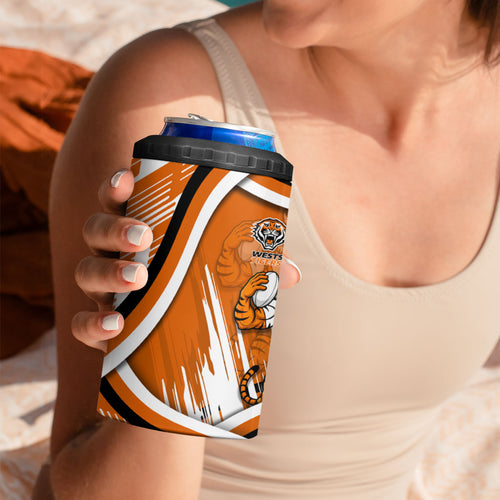 Wests Tigers Rugby Mascot 4 in 1 Can Cooler Tumbler Fierce Athlete Graphic in Sports Style