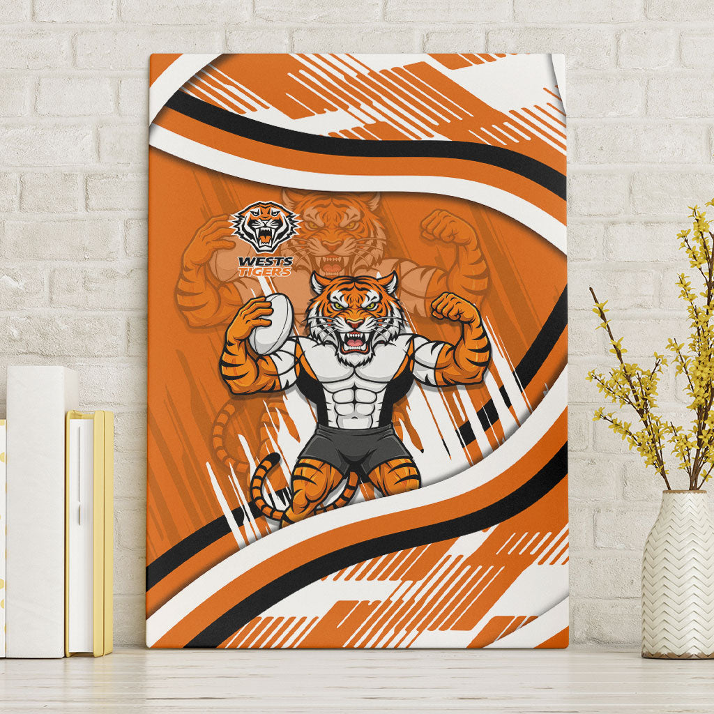 Wests Tigers Rugby Mascot Canvas Wall Art Fierce Athlete Graphic in Sports Style