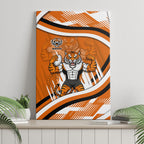 Wests Tigers Rugby Mascot Canvas Wall Art Fierce Athlete Graphic in Sports Style