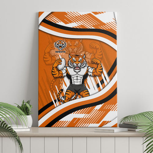 Wests Tigers Rugby Mascot Canvas Wall Art Fierce Athlete Graphic in Sports Style