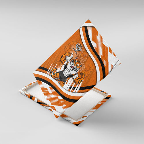 Wests Tigers Rugby Mascot Canvas Wall Art Fierce Athlete Graphic in Sports Style