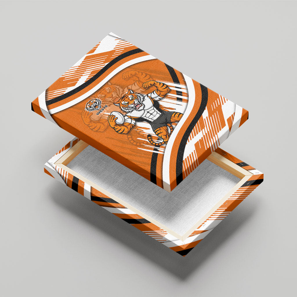Wests Tigers Rugby Mascot Canvas Wall Art Fierce Athlete Graphic in Sports Style