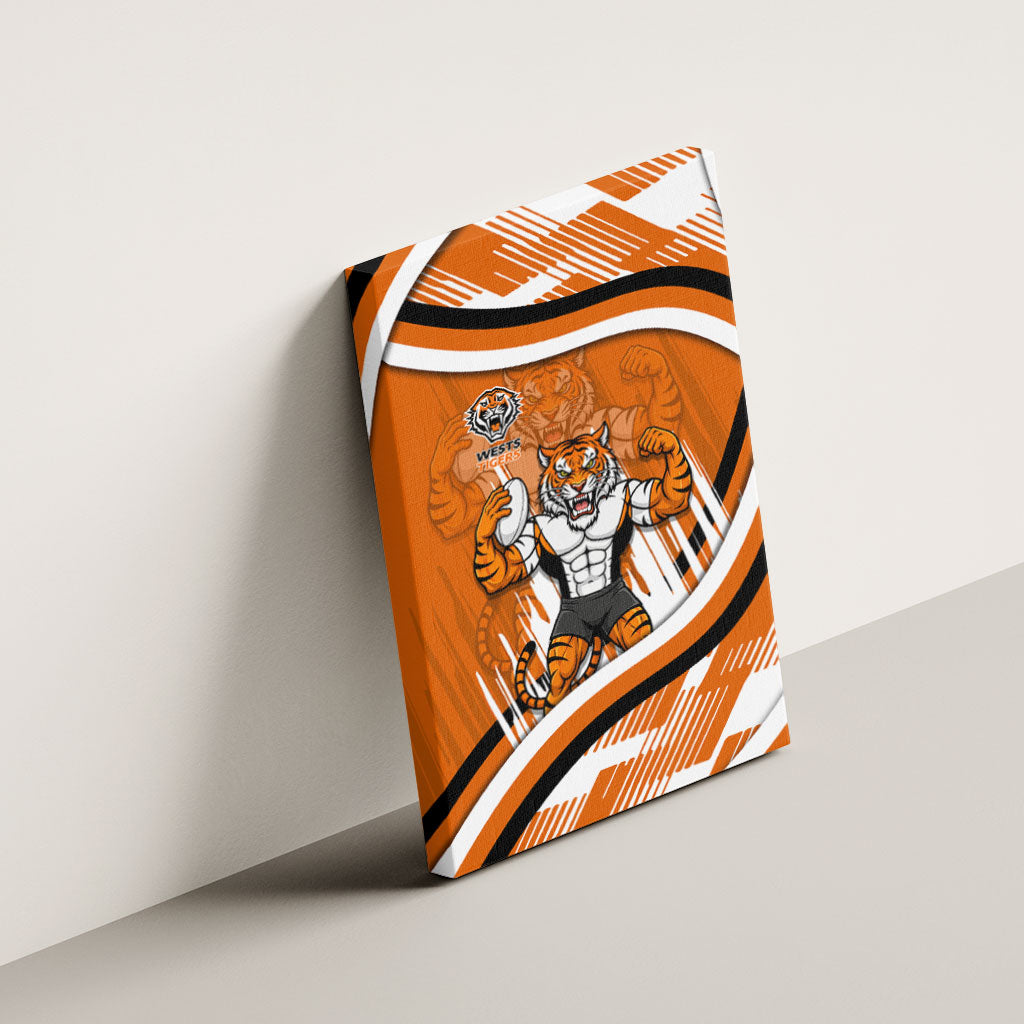 Wests Tigers Rugby Mascot Canvas Wall Art Fierce Athlete Graphic in Sports Style