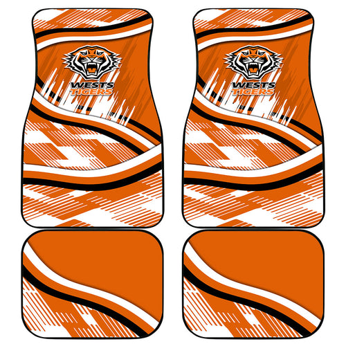 Wests Tigers Rugby Mascot Car Mats Fierce Athlete Graphic in Sports Style