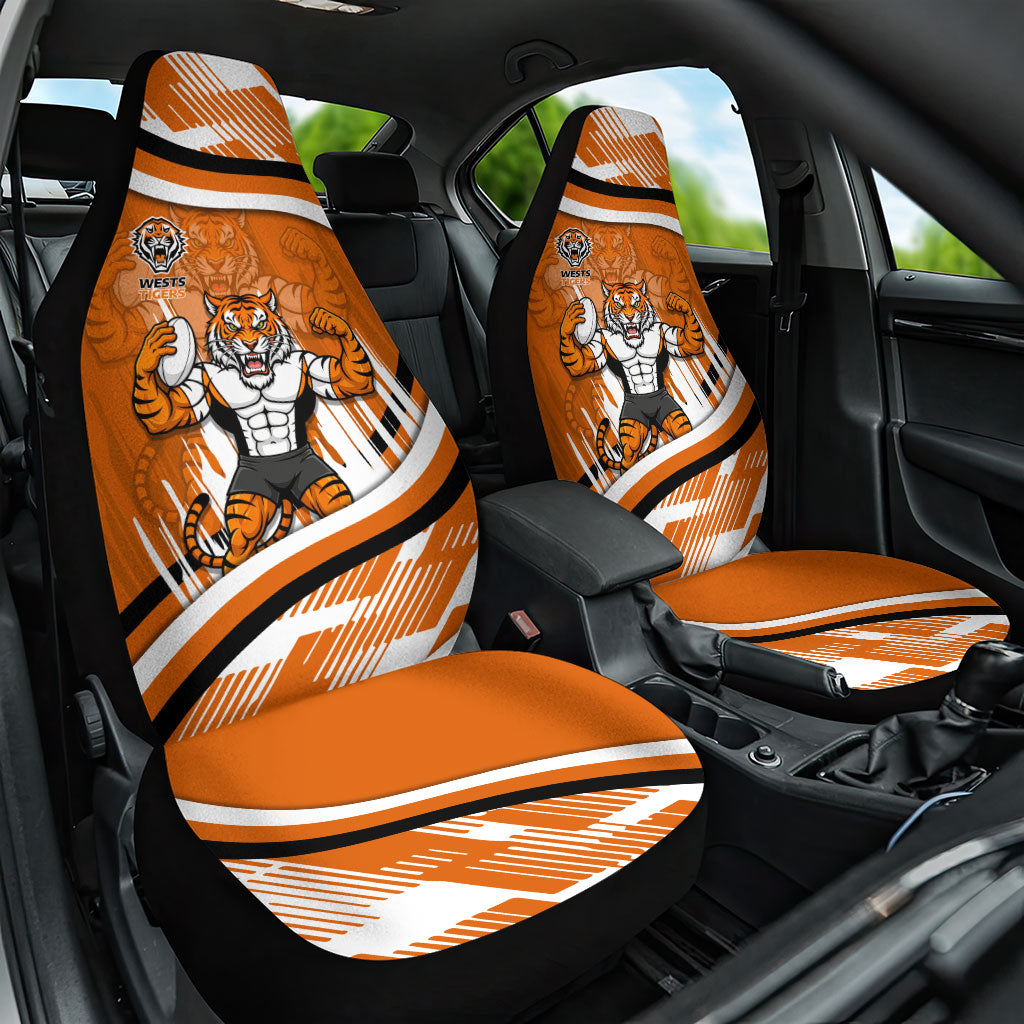 Wests Tigers Rugby Mascot Car Seat Cover Fierce Athlete Graphic in Sports Style