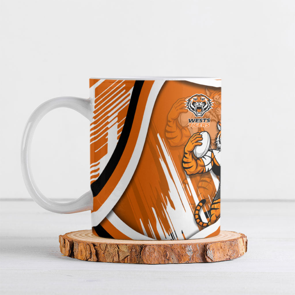 Wests Tigers Rugby Mascot Ceramic Mug Fierce Athlete Graphic in Sports Style