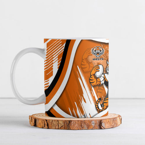 Wests Tigers Rugby Mascot Ceramic Mug Fierce Athlete Graphic in Sports Style