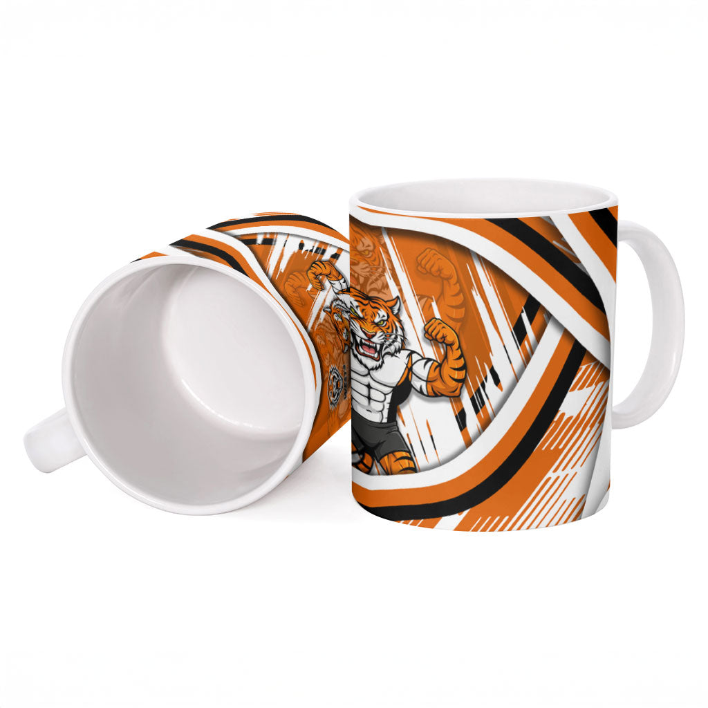 Wests Tigers Rugby Mascot Ceramic Mug Fierce Athlete Graphic in Sports Style