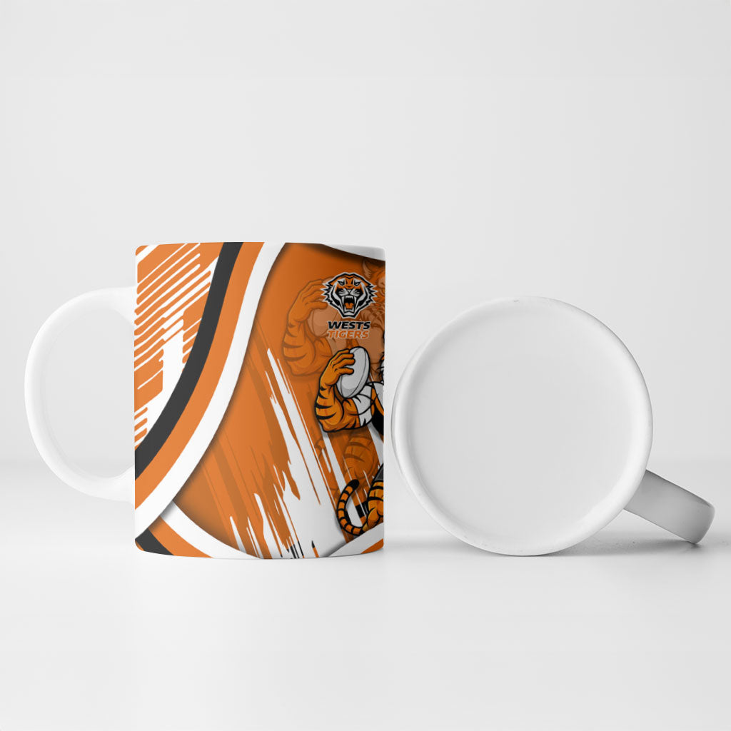 Wests Tigers Rugby Mascot Ceramic Mug Fierce Athlete Graphic in Sports Style