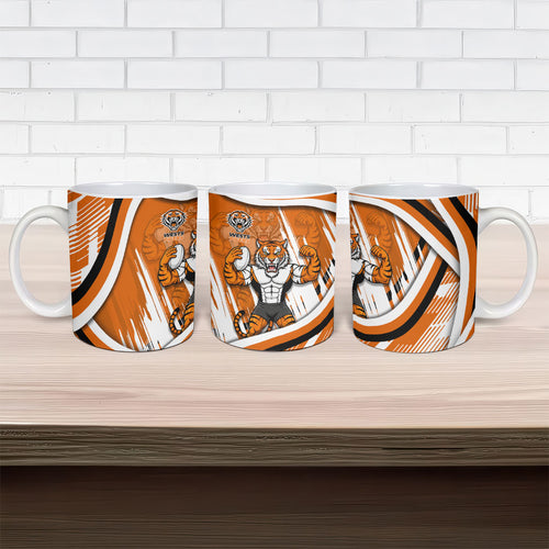 Wests Tigers Rugby Mascot Ceramic Mug Fierce Athlete Graphic in Sports Style