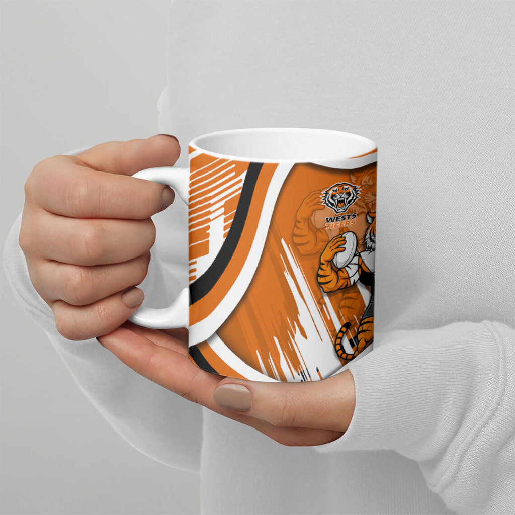 Wests Tigers Rugby Mascot Ceramic Mug Fierce Athlete Graphic in Sports Style