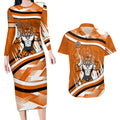 Wests Tigers Rugby Mascot Couples Matching Long Sleeve Bodycon Dress and Hawaiian Shirt Fierce Athlete Graphic in Sports Style