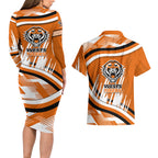 Wests Tigers Rugby Mascot Couples Matching Long Sleeve Bodycon Dress and Hawaiian Shirt Fierce Athlete Graphic in Sports Style