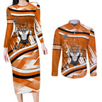 Wests Tigers Rugby Mascot Couples Matching Long Sleeve Bodycon Dress and Long Sleeve Button Shirt Fierce Athlete Graphic in Sports Style