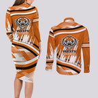 Wests Tigers Rugby Mascot Couples Matching Long Sleeve Bodycon Dress and Long Sleeve Button Shirt Fierce Athlete Graphic in Sports Style