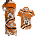 Wests Tigers Rugby Mascot Couples Matching Off Shoulder Maxi Dress and Hawaiian Shirt Fierce Athlete Graphic in Sports Style