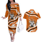 Wests Tigers Rugby Mascot Couples Matching Off The Shoulder Long Sleeve Dress and Hawaiian Shirt Fierce Athlete Graphic in Sports Style